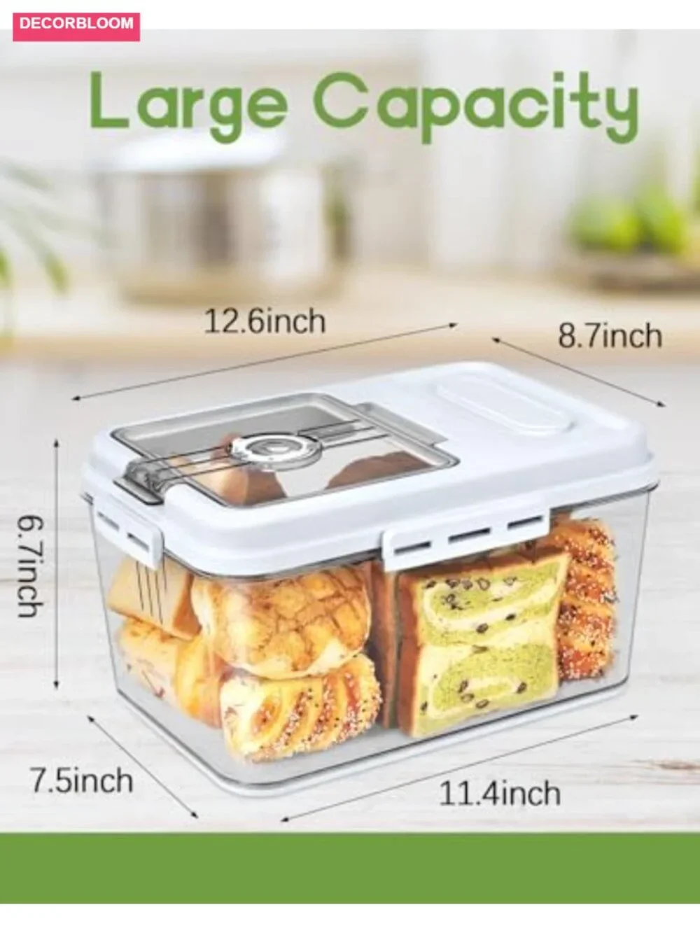 Large Airtight Bread Box with Magnetic Lid and Date Dial